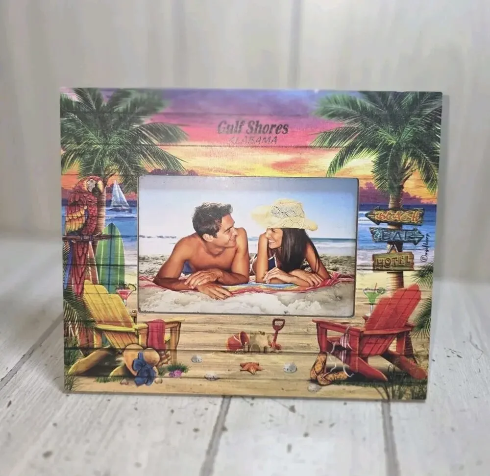 Gulf Shores Alabama Beach Chair Souvenir Picture Frame Photos Memories 5x7 New